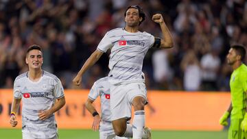 Aug 21, 2019; Los Angeles, CA, USA; Los Angeles FC forward Carlos Vela (10) celebrates after his goal during the first half against the San Jose Earthquakes at Banc of California Stadium. Mandatory Credit: Kelvin Kuo-USA TODAY Sports