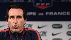 Paris Saint-Germain&#039;s Spanish headcoach Unai Emery gives a press conference at the Stade de France in Saint-Denis, north of Paris, on May 7, 2018, on the eve of  the French Cup final football match between Paris Saint-Germain (PSG) and Les Herbiers. 