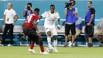 Vinicius, durante el Manchester United-Real Madrid.