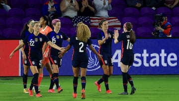 ORLANDO, FLORIDA - FEBRUARY 24: Carli Lloyd #10 of the United States celebrates a goal during a match against Argentina in the SheBelieves Cup at Exploria Stadium on February 24, 2021 in Orlando, Florida. Mike Ehrmann/Getty Images/AFP
== FOR NEWSPAPERS