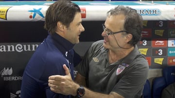 Imagen de Mauricio Pochettino y Marcelo Bielsa, entrenadores de fútbol.