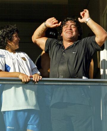 Diego Armando Maradona supporting Boca Juniors at La Bombonera.