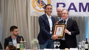 Keylor Navas and Florentino P&eacute;rez at today&#039;s event held by the Ram&oacute;n Mendoza supporters&#039; group.