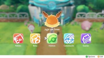 En Pok&eacute;mon Let&#039;s Go Eevee/Let&#039;s Go Pikachu, abrimos el Men&uacute; con X