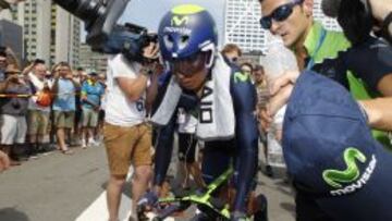 Nairo Quintana a su llegada a la meta