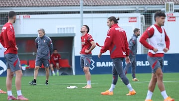 Barja y Juan Cruz durante un entrenamiento.