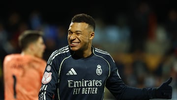 Soccer Football - Copa del Rey - Round of 32 - Talavera de la Reina v Real Madrid - Estadio El Prado, Talavera de la Reina, Spain - December 17, 2025 Real Madrid's Kylian Mbappe celebrates their second goal, an own goal scored by Talavera de la Reina's Manuel Farrando REUTERS/Susana Vera