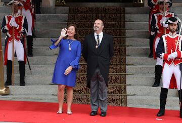 La Presidenta del Congreso de los Diputados, Francina Armengol, y el Presidente del Senado, Pedro Rollán Ojeda, durante el acto de jura de la Constitución de la Princesa Leonor ante las Cortes Generales, en el Congreso de los Diputados.