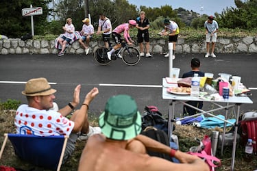 El ciclista portugués Rui Costa durante la crono de hoy. 