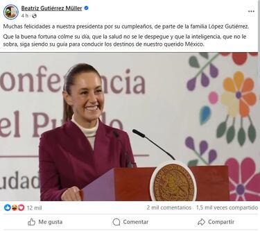 El sorpresivo error de Gutiérrez Müller en el mensaje de cumpleaños a Sheinbaum