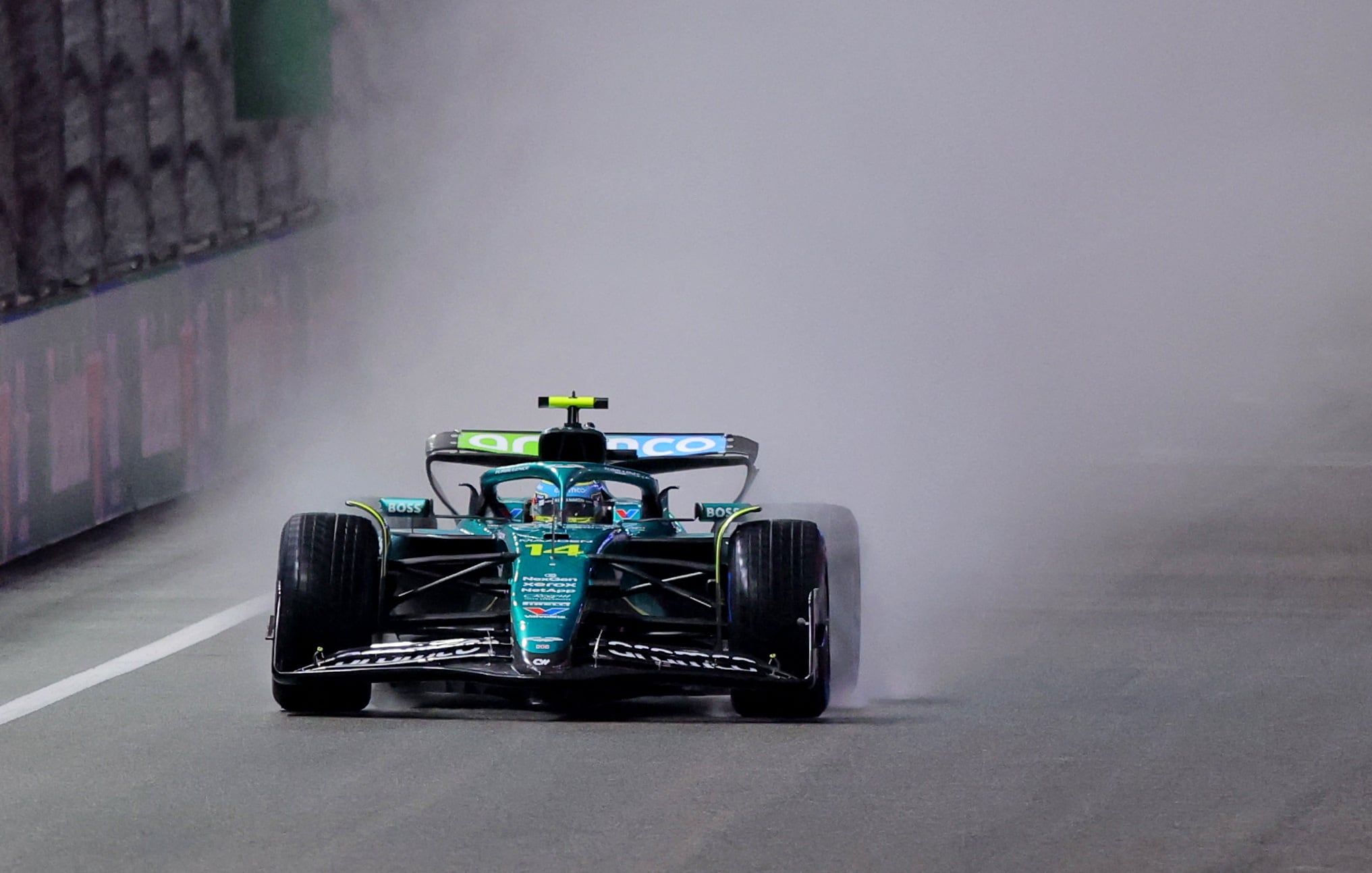 Formula One F1 - Las Vegas Grand Prix - Las Vegas Strip Circuit, Las Vegas, Nevada, United States - November 21, 2025 Aston Martin's Fernando Alonso during the qualifying REUTERS/Daniel Cole