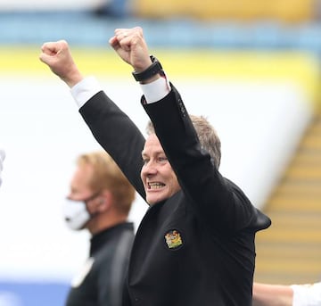 Top four celebrations | Manager Ole Gunnar Solskjaer of Manchester United at the final whistle against Leicester City.