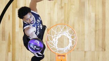 Feb 17, 2018; Los Angeles, CA, USA; Brooklyn Nets guard Spencer Dinwiddie (8) shoots in the skills challenge during the 2018 All Star Saturday Night at Staples Center. Mandatory Credit: Bob Donnan-Pool via USA TODAY Sports