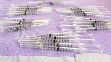 (FILES) In this file photo syringes filled with the single-dose Johnson & Johnson Janssen Covid-19 vaccine await distribution at a vaccine rollout targeting immigrants and the undocumented organized by the St. John's Well Child and Family Center and the Los Angeles County Federation of Labour and Immigrant rights groups on March 25, 2021 in Los Angeles, California. - Up to 400 million doses of Johnson & Johnson's Covid-19 vaccine will be made available to African countries, the US pharmaceutical giant said on March 29, 2021. The availability of the single-shot vaccine will be subject to national regulatory approvals in the African Union's 55 member states, with the first shipments expected to arrive in the third quarter of 2021. (Photo by Frederic J. BROWN / AFP)