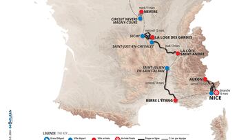 Mapa con el recorrido de la París-Niza 2025.