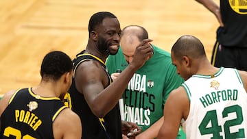 BOSTON, MASSACHUSETTS - JUNE 08: Draymond Green #23 of the Golden State Warriors reacts after colliding with Jaylen Brown #7 of the Boston Celtics in the third quarter during Game Three of the 2022 NBA Finals at TD Garden on June 08, 2022 in Boston, Massachusetts. NOTE TO USER: User expressly acknowledges and agrees that, by downloading and/or using this photograph, User is consenting to the terms and conditions of the Getty Images License Agreement. Maddie Meyer/Getty Images/AFP
== FOR NEWSPAPERS, INTERNET, TELCOS & TELEVISION USE ONLY ==