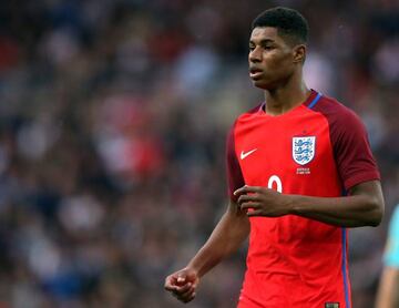 England's Marcus Rashford runs during the International friendly soccer match between England and Australia at the Stadium of Light on Tuesday, May 31
