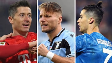 Robert Lewandowski (Bayern Munich), Ciro Immobile (Lazio) y Cristiano Ronaldo (Juventus).