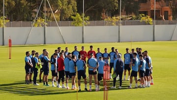 Sergio Pellicer con sus jugadores antes de un entrenamiento.