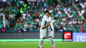 James Rodriguez and Andres Guardado of Leon during the 3rd round match between Leon and FC Juarez as part of the Liga BBVA MX, Torneo Clausura 2025 at Nou Camp Leon Stadium, on January 25, 2025 in Leon, Guanajuato, Mexico.