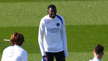 Dembélé en un entrenamiento con el PSG.