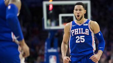 Ben Simmons celebra la victoria ante Boston Celtics.