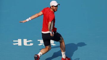BEIJING, CHINA - OCTOBER 01: Andy Murray of Great Britain in action against Matteo Berrettini of Italy during the Men's singles first round of 2019 China Open at the China National Tennis Center on October 1, 2019 in Beijing, China. (Photo by Lintao Zhang/Getty Images)