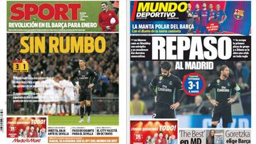 Portadas de los diarios Sport y Mundo Deportivo del día 2 de noviembre de 2017.