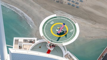 Luke Czepiela of Poland lands as first person in history an airplane (a CubCrafters Carbon Cub UL) on the helipad of the Burj al Arab Hotel in Dubai, United Arab Emirates on March 14, 2023. // Joerg Mitter / Red Bull Content Pool // SI202303140495 // Usage for editorial use only // 