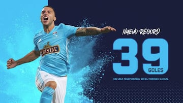 El delantero de de Sporting Cristal anotó el segundo gol de su equipo y batió el récord de goles en una temporada en el fútbol peruano. Alcanzó los 38.