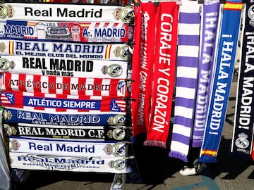 Soccer Football - La Liga Santander - Real Madrid v Atletico Madrid - Santiago Bernabeu, Madrid, Spain - September 29, 2018  Merchandise on sale outside the stadium before the match   REUTERS/Sergio Perez