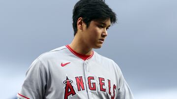 PHILADELPHIA, PENNSYLVANIA - AUGUST 29: Shohei Ohtani #17 of the Los Angeles Angels looks on before playing against the Philadelphia Phillies at Citizens Bank Park on August 29, 2023 in Philadelphia, Pennsylvania.   Tim Nwachukwu/Getty Images/AFP (Photo by Tim Nwachukwu / GETTY IMAGES NORTH AMERICA / Getty Images via AFP)