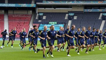 Entrenamiento en Hampden Park de la selecci&oacute;n de Suecia. 