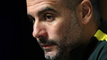 MANCHESTER, ENGLAND - FEBRUARY 20:  Josep Guardiola of Manchester City answers questions from the media during the Manchester City Training and Press Conference at Etihad Campus on February 20, 2017 in Manchester, England.  (Photo by Jan Kruger/Getty Images)