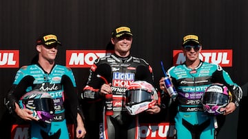 La primera fila de Moto2 en Motegi, con Holgado, González y Alonso.