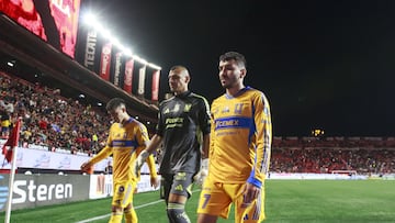 during the quarter-final first match between Tijuana and Tigres UANL as part of the Liga BBVA MX, Torneo Apertura 2025 at Caliente Stadium, on November 26, 2025 in Tijuana, Baja California,, Mexico.