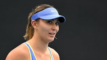 Spain's Paula Badosa reacts after a point against Kazakhstan�s Zarina Diyas during their women's singles match on day two of the Australian Open tennis tournament in Melbourne on January 19, 2026. (Photo by Paul Crock / AFP) / -- IMAGE RESTRICTED TO EDITORIAL USE - STRICTLY NO COMMERCIAL USE --