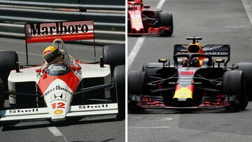 Senna en Mónaco 1988 y Ricciardo en 2018.