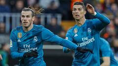 Gareth Bale y Cristiano Ronaldo, en el Valencia-Real Madrid de la temporada 2017-2018 en Mestalla.