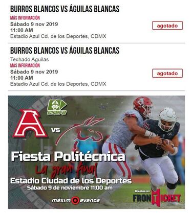 Boletos agotados para final Burros vs Águilas de Onefa