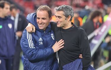 Jagoba Arrasate y Ernesto Valverde, entrenadores del Osasuna y Athletic Club respectivamente.