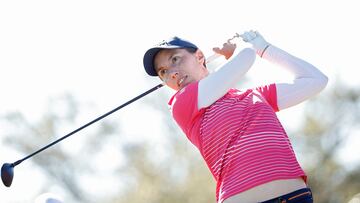 BELLEAIR, FLORIDA - NOVEMBER 17: Carlota Ciganda of Spain plays her shot from the first tee during the final round of The ANNIKA driven by Gainbridge at Pelican 2024 at Pelican Golf Club on November 17, 2024 in Belleair, Florida. Cliff Hawkins/Getty Images/AFP (Photo by Cliff Hawkins / GETTY IMAGES NORTH AMERICA / Getty Images via AFP)