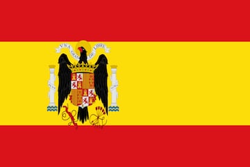 Tras la victoria fascista, se instauró oficialmente de nuevo la bandera bicolor con el Águila de San Juan, símbolo de los Reyes Católicos, que se modificó en dos ocasiones, en 1945 y en 1977.