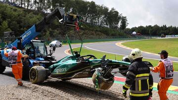 Accidente de Lance Stroll (Aston Martin AMR23). Spa-Francorchamps, Bélgica, F1 2023.