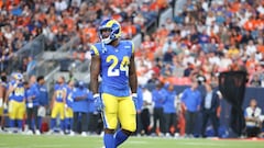 DENVER, COLORADO - AUGUST 26: Royce Freeman #24 of the Los Angeles Rams looks on between plays during the preseason game against the Denver Broncos at Empower Field At Mile High on August 26, 2023 in Denver, Colorado. (Photo by Tyler Schank/Clarkson Creative/Getty Images)