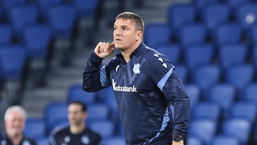 Jon Ansotegi, durante el partido Real Sociedad B-Almería en Anoeta.