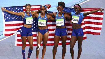 Tori Bowie, Tianna Bartoletta, Allyson Felix y English Gardner.