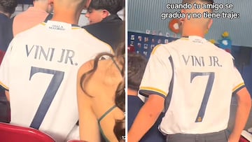 Va con la camiseta de Vinicius a su graduación y la reacción del jugador se hace viral
