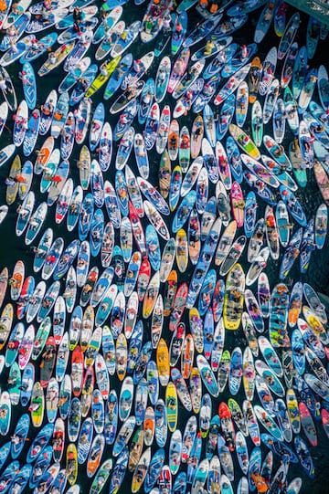 Miles de personas con sus tablas de SUP se reúnen en el Supsurf festival de San Petesburgo (Rusia).