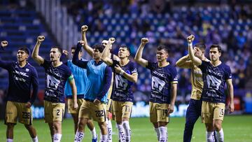 Pablo Bennevendo, Jorge Ruvalcaba, Ali Avila, Ulises Rivas of Pumas during the 11th round match between Puebla and Pumas UNAM as part of the Liga BBVA MX, Torneo Clausura 2025 at Cuauhtemoc Stadium, on March 07, 2025 in Puebla, Mexico.